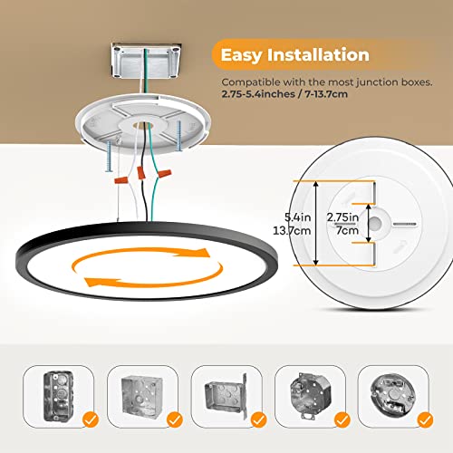 BLNAN LED Flush Mount Ceiling Light Fixture with Remote Control, 15.4 Inch 3000K-6500K Dimmable Round Low Profile Ceiling Lamp for Living Room Bedroom Kitchen - color: Black, size: 15.4 inches
