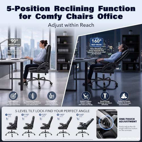 Ylzyxal Ergonomic Office Chair with Airbag Lumbar Support & Armrest, 90°-160° Recline Rolling Chair 440lb Capacity, Executive Office Desk Chairs Breathable Leather, Computer Chair with Silent Wheels - color: Black