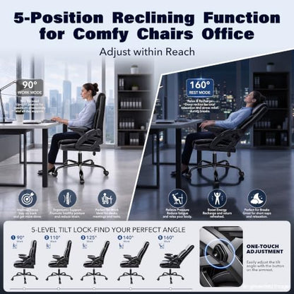 Ylzyxal Ergonomic Office Chair with Airbag Lumbar Support & Armrest, 90°-160° Recline Rolling Chair 440lb Capacity, Executive Office Desk Chairs Breathable Leather, Computer Chair with Silent Wheels - color: Black