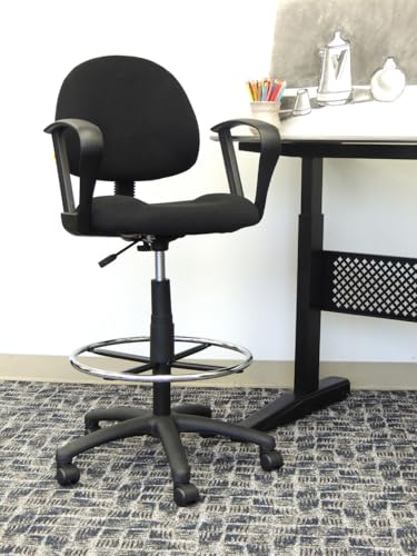 Boss Office Products Ergonomic Works Drafting Chair with Loop Arms in Black, Mid-Back - color: Black, style: Loop Arms