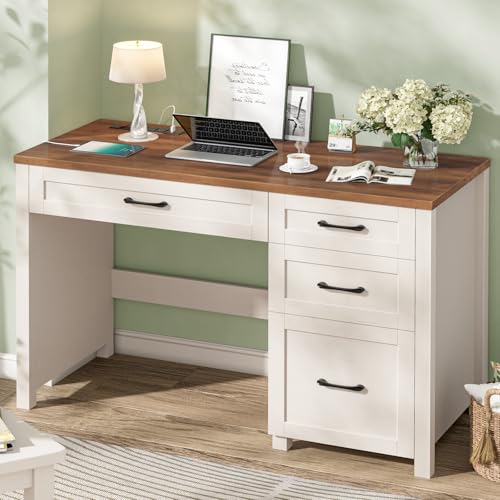 Farmhouse 47" Computer Desk, Executive Desk with File Drawer, Unique White - color: Unique White