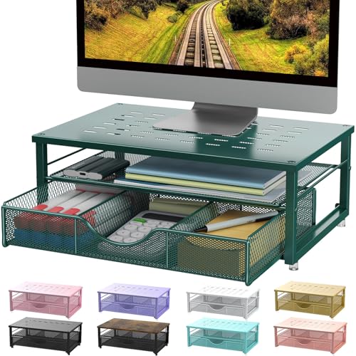 gianotter Computer Monitor Stand Riser with Drawer | Desk Organizers and Accessories Desk Accessories & Workspace Desktop Organizers Storage for Printer Stand (Dark Green) - color: Dark Green