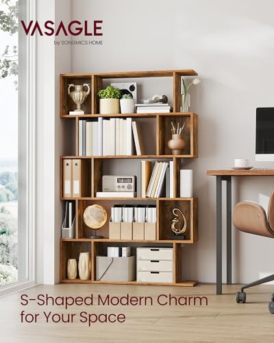VASAGLE 5-Tier Bookcase, Open Storage, 35.4 x 9.4 x 62.6 Inches - color: Rustic Brown, style: 5-Tier (35.4"W)
