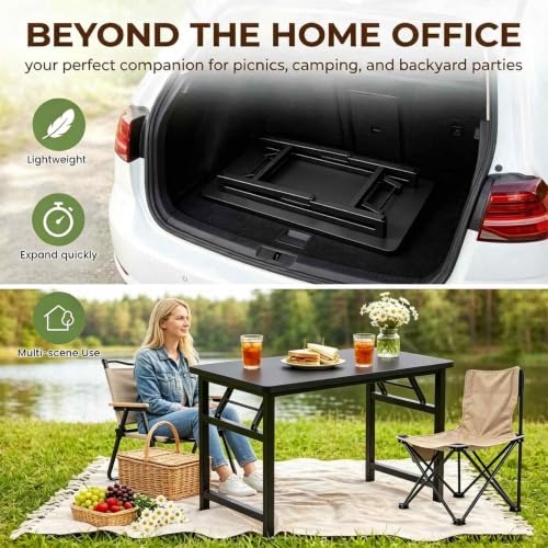 31.5 Inch Folding Table，Square Folding Desks for Small Space,Small Foldable Desk No Assembly,Black. - color: Frame：black/Board：black, size: 31.5" x 19.7"