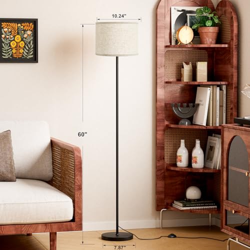 Ambimall 60'' Modern Floor Lamp with Shade, Tall Lamps for Living Room, Bedroom, Office, Dining Room, Beige Shade with Black Pole(Without Bulb) - color: Beige Black (1 Pcs), size: 60 Inches(Without Bulb)