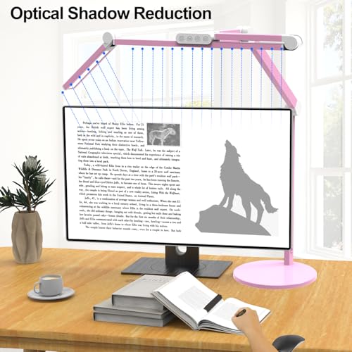 Micomlan Led Desk Lamp with Base, Adjustable Tall Architect Desk Light for Home Office with Flexible Swing Arm, 24W Pink Bright Table Lamp Auto Dimming Computer Light for Workbench - color: Pink