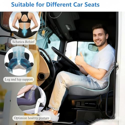 Ergonomic L-Shaped Memory Foam Seat Cushion with Lumbar Support, Designed to Help Relieve Tailbone, Coccyx & Lower Back Pain for Office,Truck, Car & Travel (Grey) - color: Grey