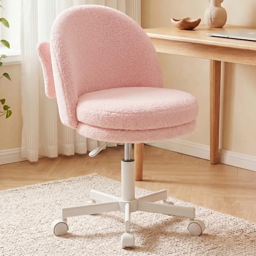 GTPLAYER Velvet Tall Office Chair with Wheels Vanity Chairs with Back, Versatile Height Use: Office to Bar Stools Small Ergonomic Comfy Armlees Computer Desk Chair with Bow Lumbar Pillow for Gift - color: Tv-pink