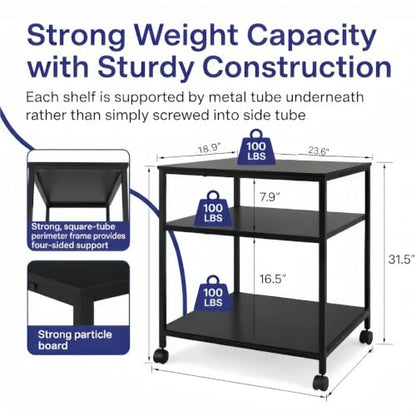 31.5" Heavy Duty Large Printer Stand with Adjustable Storage Shelf, Black - color: Black, size: 3-Tier