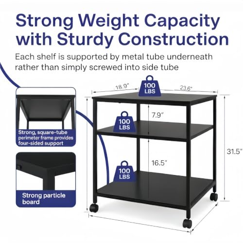 31.5" Heavy Duty Large Printer Stand with Adjustable Storage Shelf, Black - color: Black, size: 3-Tier
