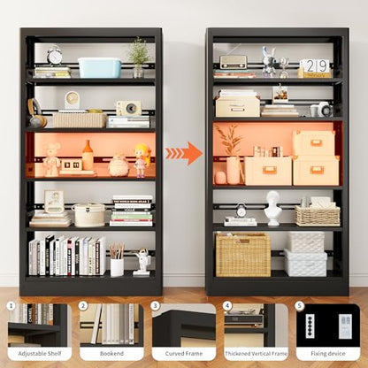 Heavy Duty Metal Bookshelf, 71” Tall 5-Tier Bookcase, Thickened 300LB Capacity Per Shelf, Adjustable Steel Shelves, Industrial Bookcase for Living Room, Home Office, Garage, Black - color: Black