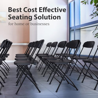 10 Pack Foldable Plastic Chair | Folding & Stackable | 350 lbs Capacity Steel Frame Seats for Indoor Outdoor | Commercial Use Events Wedding Party Bulk Picnic Kitchen Dining - Black - color: Black