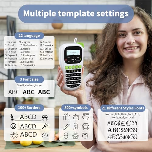 H1100 Label Maker, Labeler Machine with 4 Tapes 12mm Laminated | Backlit Handheld Labeling Maker, Portable Label Printer for Home, Waterproof Removable Freezer Food-Labels for Jar/Containers - color: White, style: Label maker with 4 Tapes