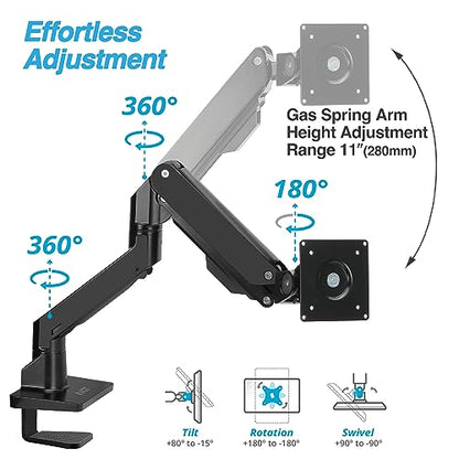 AVLT Single Monitor Arm Desk Mount for 34-57" Screens, Heavy Duty - Black | Fits One 44 lb Heavy Duty Monitor – Full Motion Height, Swivel, Tilt, Rotation – VESA 200x200, 200x100, 100x100, 75x75 - color: Black-34 to 57 Inch