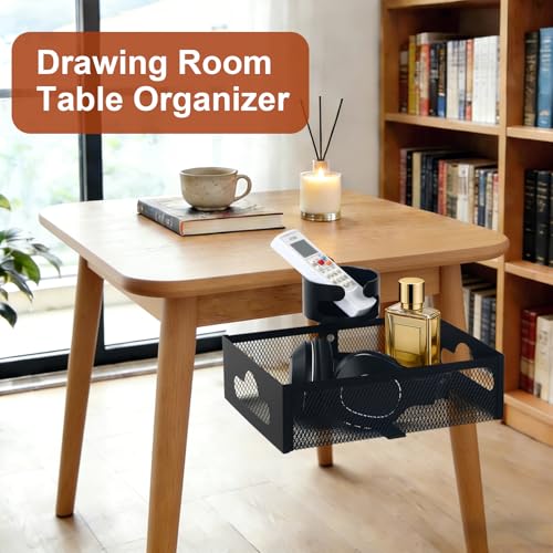 Under Desk Organizer 360° Swivel with Cup Holder,Holds Up to 7lbs | 360° rotation,no-drill clamp,holds up to 7lbs, cup holder,mesh storage,office/kitchen/art use - size: with holder cup