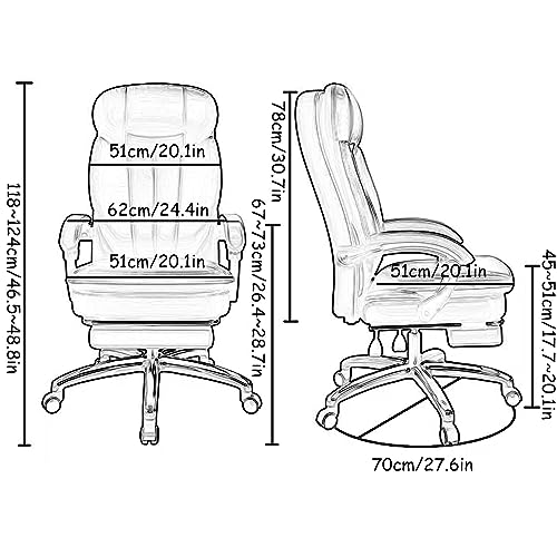 Ergonomic Office Chair - Adjustable Height Desk Chair with Lumbar Support and Retractable Footrest - High Back Chairs PU Leather Thick Seat Cushion, Head, and Arm Rests - Reclines - color: Brown