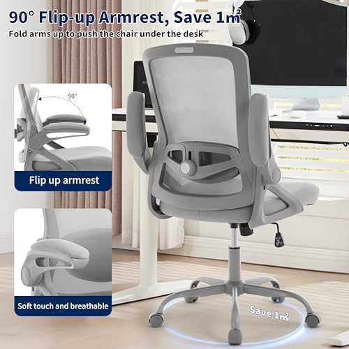Ergonomic Office Chair Desk Chair with Adjustable Lumbar Support - color: Light Grey