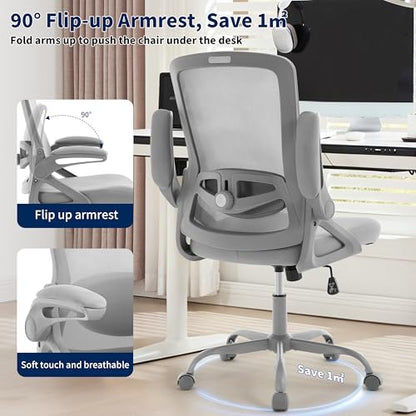 Ergonomic Office Chair Desk Chair with Adjustable Lumbar Support - color: Light Grey