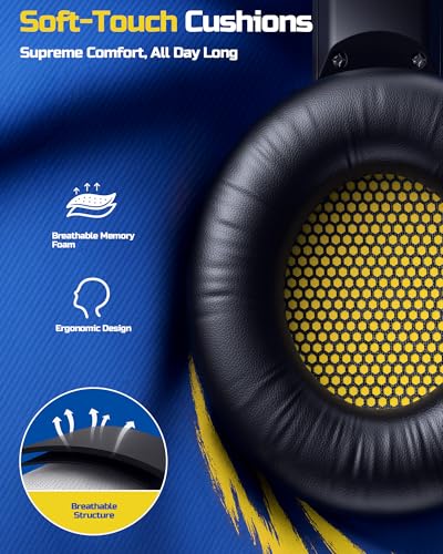 BINNUNE Wireless Gaming Headset — 2.4GHz Low-Latency USB Dongle + Bluetooth, 50mm Drivers 7.1 Surround, Noise-Cancelling Mic, 40H Battery — Over Ear Wireless Headphones for PS5, PC, Laptop, Yellow - color: Yellow