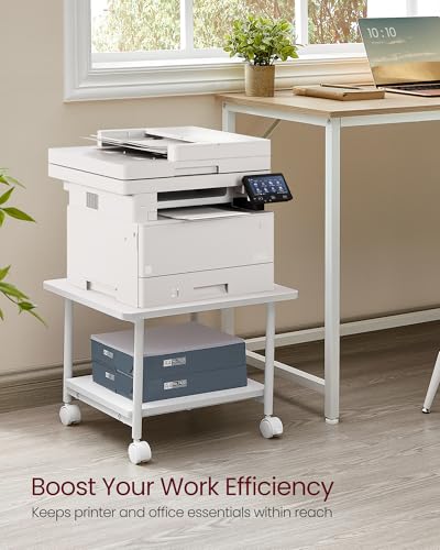 VASAGLE 2-Tier Printer Stand with Locking Wheels, Under Desk Printer Table - color: Cloud White, size: 2 Tiers/Compact