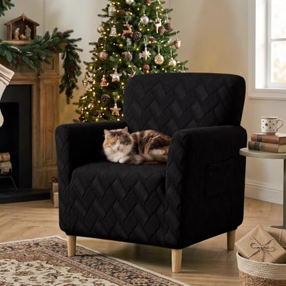 LiveGo Stretch Mid Century Modern Armchair Slipcover 1-Piece Jacquard Accent Chair Covers with Arms Soft Waterproof Chair Slipcovers for Living Room Furniture Protector Office (Black-03) - color: Black-03