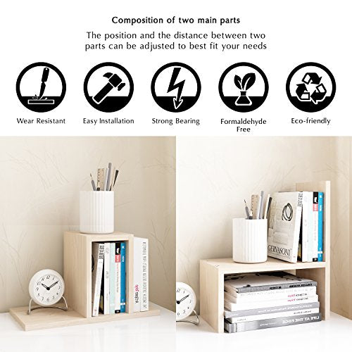 Jerry & Maggie Desktop Organizer Office Storage Rack Adjustable Wood Display Shelf, White, 5 Units, 16"L x 15.8"H x 6.8"W - color: White Wood Tone