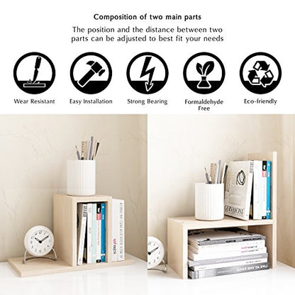 Jerry & Maggie Desktop Organizer Office Storage Rack Adjustable Wood Display Shelf, White, 5 Units, 16"L x 15.8"H x 6.8"W - color: White Wood Tone