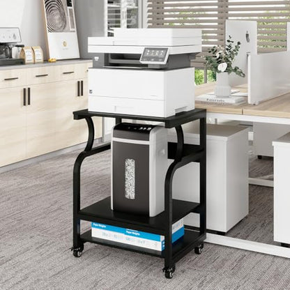 Natwind 3 Tier Large Printer Stand, 24"x20", with Charging Station,Black - color: Black