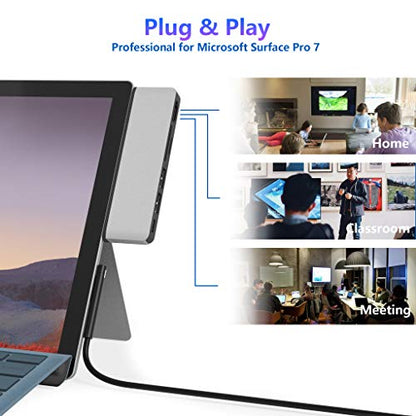 Surface Pro 7 USB C Hub, 6-in-2 Aluminum Surface Pro 2019 Dock with 4K HDMI Adapter+ USB C Audio & Data Transfer Port +2 USB 3.0+SD/TF Card Reader, Converter Combo Adaptor for Surface Pro 7 - color: Silver