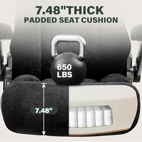650lbs Big and Tall Office Chair with Thick Spring Cushion,5D Flip Arm Ergonomic Executive Office Chair Adjustable Lumbar Airbag&Extra Wide,Comfy Large Padded Heavy Duty Game Chair,Blackcloth - color: Blackcloth
