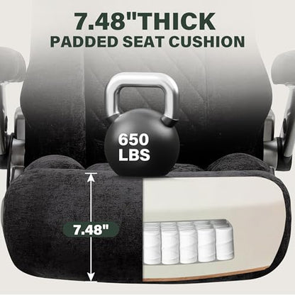 650lbs Big and Tall Office Chair with Thick Spring Cushion,5D Flip Arm Ergonomic Executive Office Chair Adjustable Lumbar Airbag&Extra Wide,Comfy Large Padded Heavy Duty Game Chair,Blackcloth - color: Blackcloth
