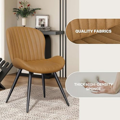 Dining Chairs Set of 2 Modern Fabric Dining Room Chairs Upholstered Dining Chairs with Thick Cushions Metal Legs Armless Back Chair for Kitchen and Living Room Brown - color: Brown (Fabric), size: Set of 2