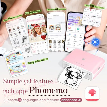 Phomemo 4" Portable Thermal Printer, 300DPI Inkless Printer Label Machine - color: Pink