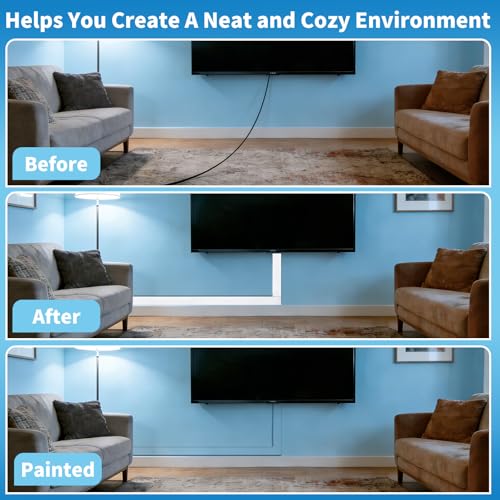 Cord Hider, 80in One-Cord Cable Concealer, Cord Covers for Wires on Wall, Easy Install Cable Management Kit for 2 Small Wires, Cables Raceway Home Office, W0.59in H0.4in, White