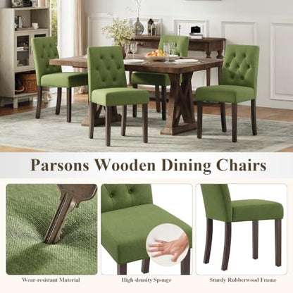 Upholstered Dining Chairs Set of 2, Modern Fabric Dining Chairs with Tufted Design, Kitchen Side Chairs, Farmhouse Dinner Chair with Wood Legs for Kitchen Restaurant Living Room, Green - color: Green, size: Set of 2