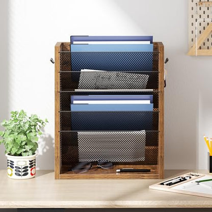 Mail Organizer Wall Mounted, 6-Slot Hanging File Organizer with Key Holder - color: Rustic Brown （wall Mount）