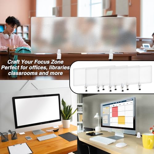Tatuo 4 Pcs 47.2'' L x 15.8'' W Desk Privacy Panel Frosted Acrylic Office Desk Divider Partition with Adjustable Universal Base for Offices Schools Reception Area Call Centers