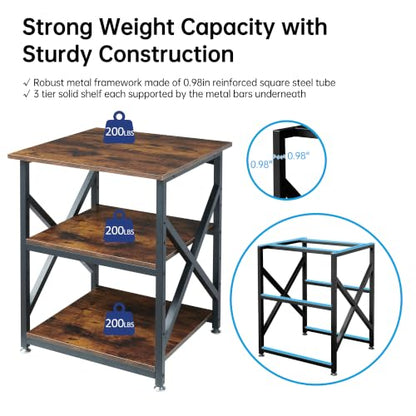 Fannova 23.6"x23.6" Large Printer Stand, 3 Tier Square Table for 3D Printer | Height Adjustable Storage Shelf, Heavy Duty Industrial Wheels - All 4 Lock, Home Office Rolling Printer Cart, Rustic Brown - color: Rustic Brown