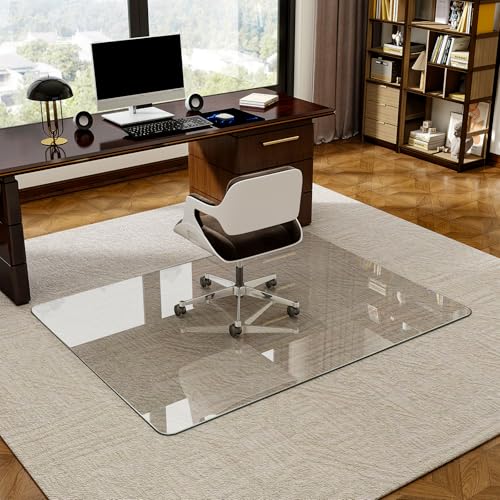 48"x60" Tempered Glass -Glass Chair Mat, Heavy Duty Hard Floor Mat for Home | Heavy Duty Hard Floor Mat with Round Corner and Polished Edge, Office Chair Mat for Carpet Office Home Hardwood Floor Desk - color: Transparent, size: 60"L x 48"W