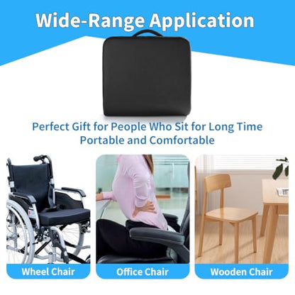 YOUFI Extra Thick Large Seat Cushion -19 X 17.5 X 4 Inch Gel Memory Foam Cushion with Carry Handle Non Slip Bottom - Pain Relief Coccyx Cushion for Wheelchair Office Chair (Black (1PACK)) - color: Black (1pack)