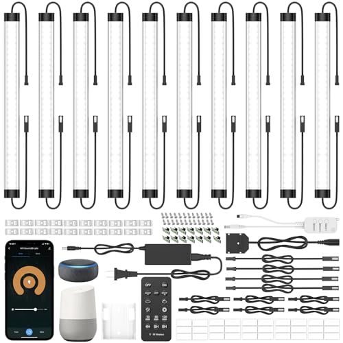 LABOREDUCER Under Cabinet Lights Plug in 10 Pack,11inch Ultra Thin LED Dimmable Closet Lights with Remote and Alexa Google APP,Under Counter Lights for Kitchen,Cabinet,Workbench (10Pack Cold White) - color: 10Pack Cold White