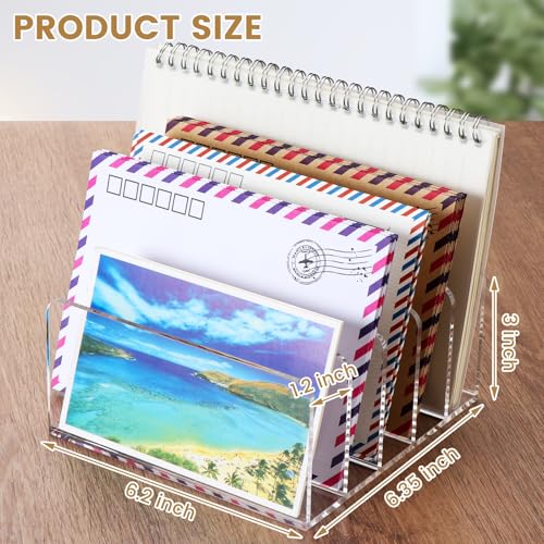 Mail Organizer Countertop, Stylish Acrylic 5 Compartments Mail Holder, Small Desk File Storage Holders for Letter, Bill, Mail Sorter, Desktop Letter Folder Holders for Office, Home, School