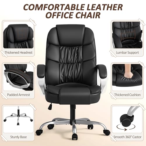Homall Office Chair High Back Computer Desk Chair, PU Leather Adjustable Height Modern Executive Swivel Task Chair with Padded Armrests and Lumbar Support (Black) - color: Black