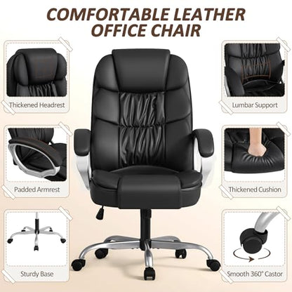 Homall Office Chair High Back Computer Desk Chair, PU Leather Adjustable Height Modern Executive Swivel Task Chair with Padded Armrests and Lumbar Support (Black) - color: Black