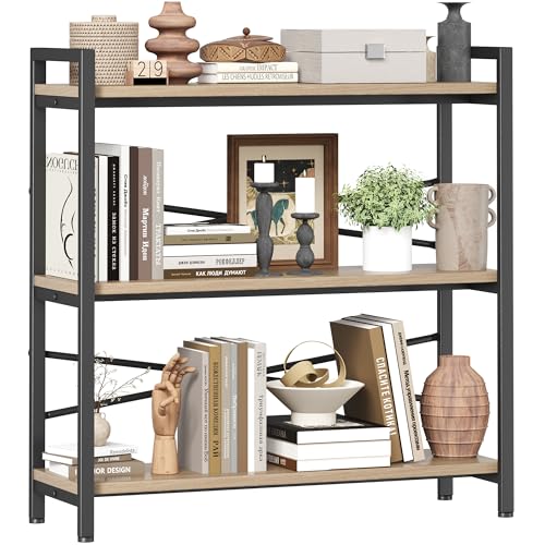 Book Shelf, 3 Tier Bookshelf 31.49" Width, Book Shelf Storage and Organization, Wooden and Metal Industrial Bookcase, Large Book Shelves for Home Living Room Bedroom Office Storage(Light Coffee) - color: Light Coffee, size: 3 Tier - 31.5" W