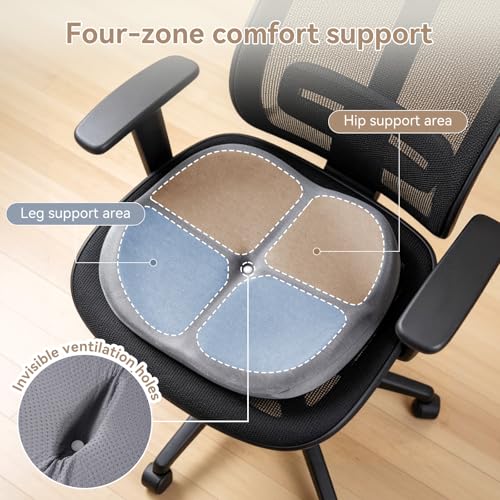 Memory Foam Seat Cushion with Pressure Relief for Office Chair, Car, Wheelchair, and Sofa, Doctor Recommended Orthopedic Cushion for Tailbone Pain, Sciatica, Hip Back Support, Non Slip, Grey