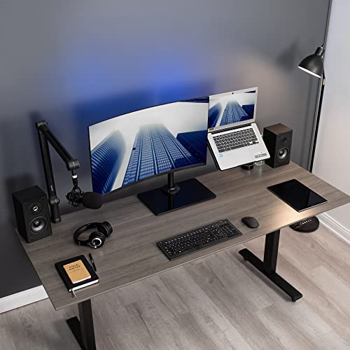 VIVO Free Standing Single Computer Monitor and Laptop Combo Desk Stand with Sleek Glass Base, Fits up to 32 inch Monitors and 17 inch Laptops, Black, STAND-V002FGL - style: Laptop + Monitor