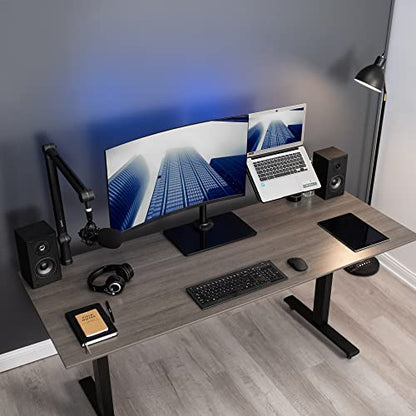 VIVO Free Standing Single Computer Monitor and Laptop Combo Desk Stand with Sleek Glass Base, Fits up to 32 inch Monitors and 17 inch Laptops, Black, STAND-V002FGL - style: Laptop + Monitor