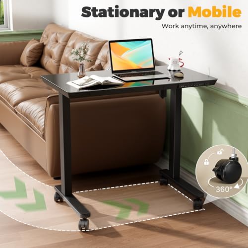 35" Electric Standing Desk with Drawer, One-Piece Glass Top - color: Black Glass-top, size: 35"