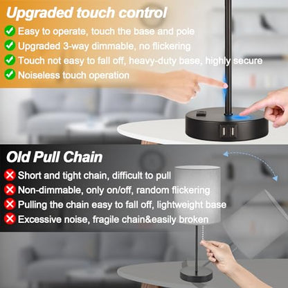 Lynnoland Set of 2 Touch Beige Table Lamps with 2 USB Ports & AC Outlet, 3-Way Dimmable Bedside Nightstand Lamps for Living Room Nursery Office Bedroom, 800 Lumens 2700K Warm Bulbs Included - color: Beige Linen & Matte Black (Base) - 2700K